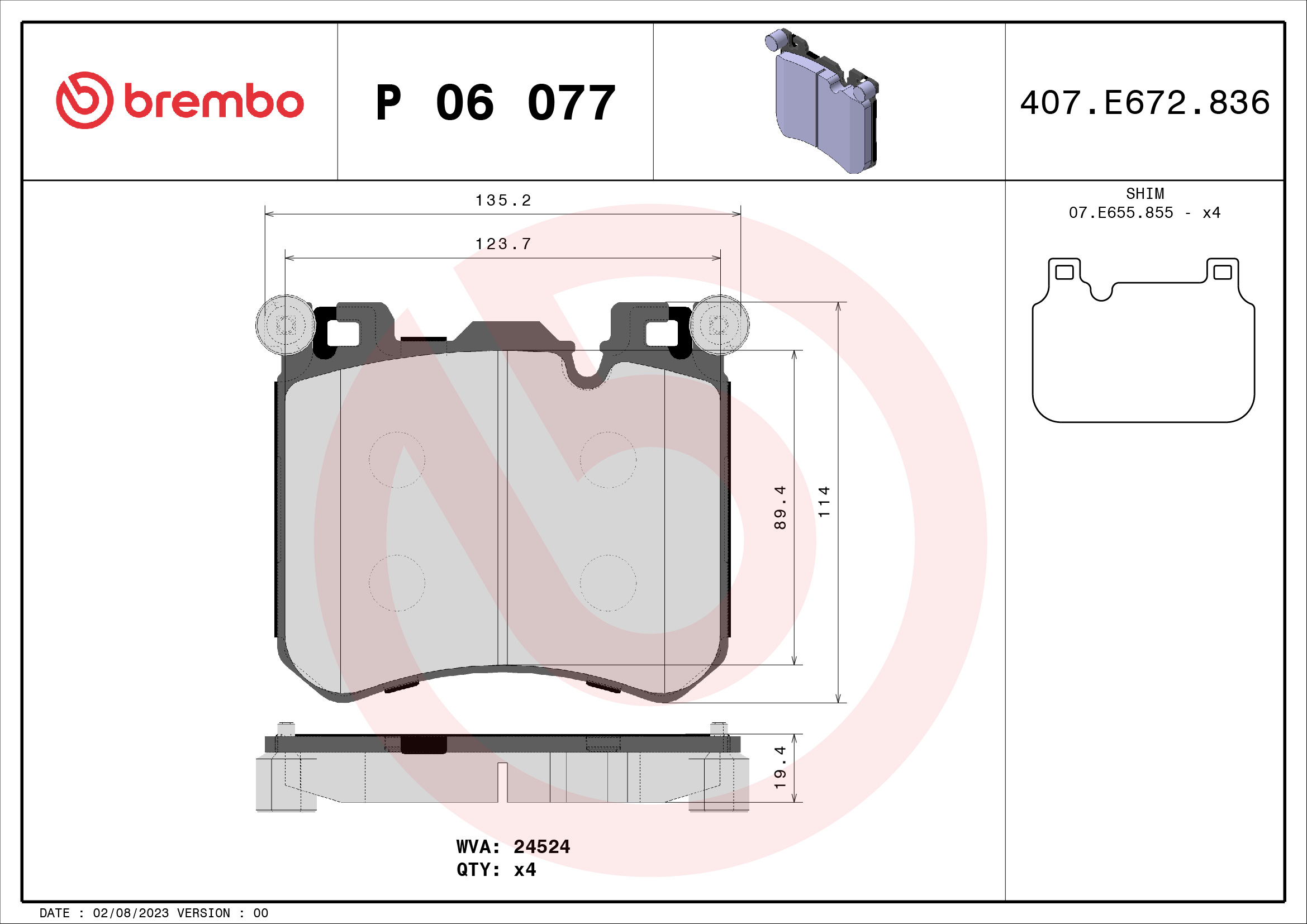 A.B.S. P 06 077 BREMBO Bremsbelagsatz, Scheibenbremse